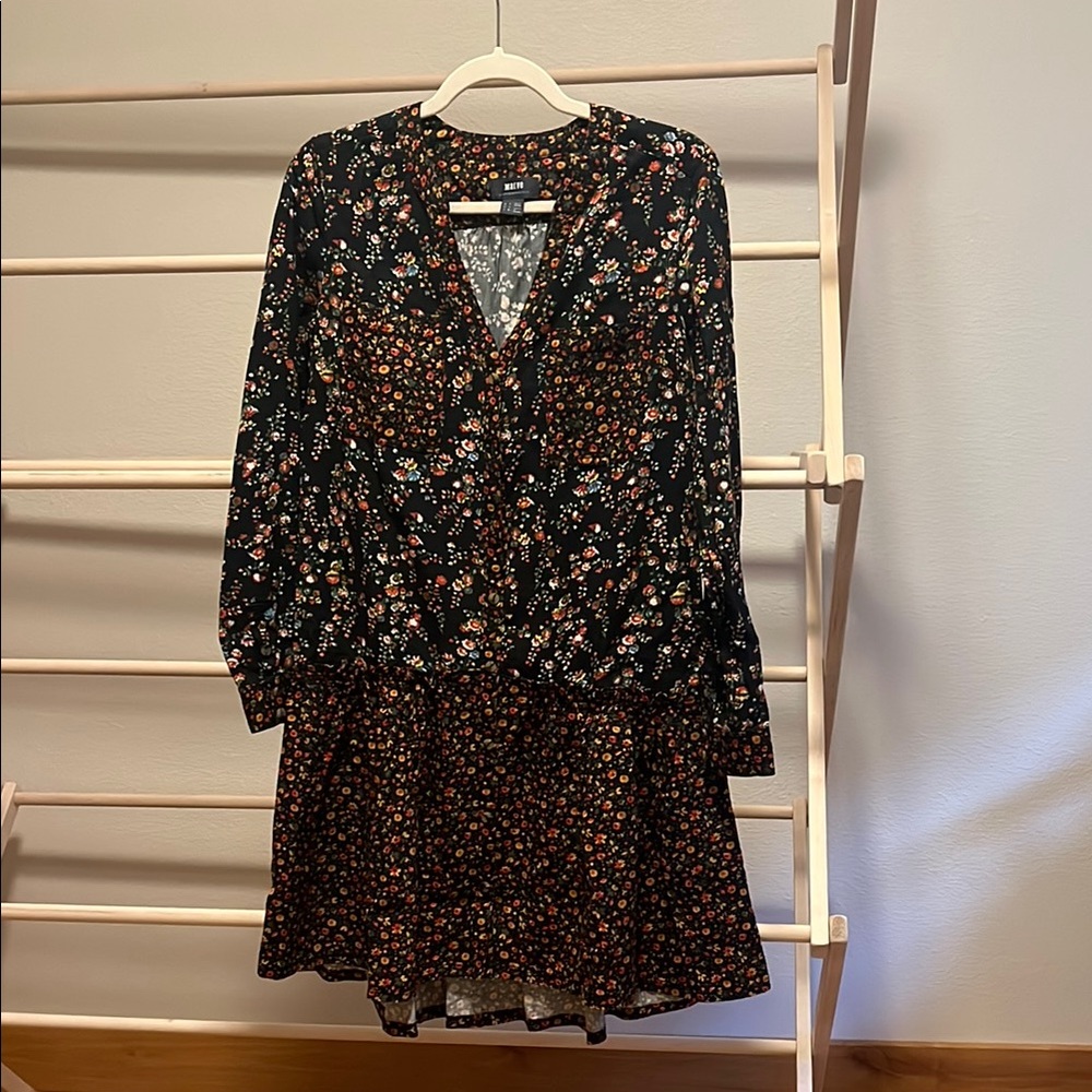 Anthropologie Black Floral dress with V-Neck